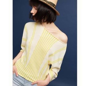 Anthro Moth Palma boat neck yellow stripe pullover